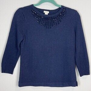 J. Crew Factory Navy Rhinestone Embellished Wool Blend Sweater S